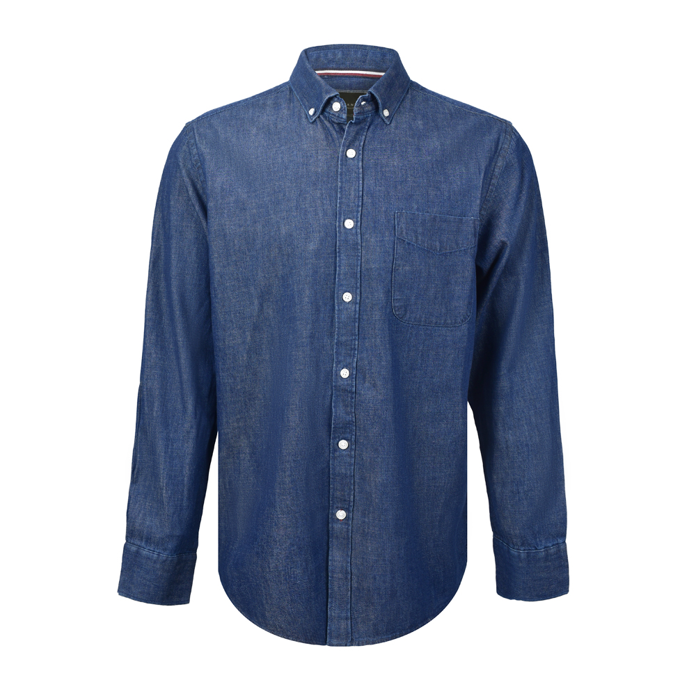 Men’s Solid Long Sleeve Denim Shirt Cotton Twill Heavy Enzyme Wash+Stone Wash For Men XOJSL005