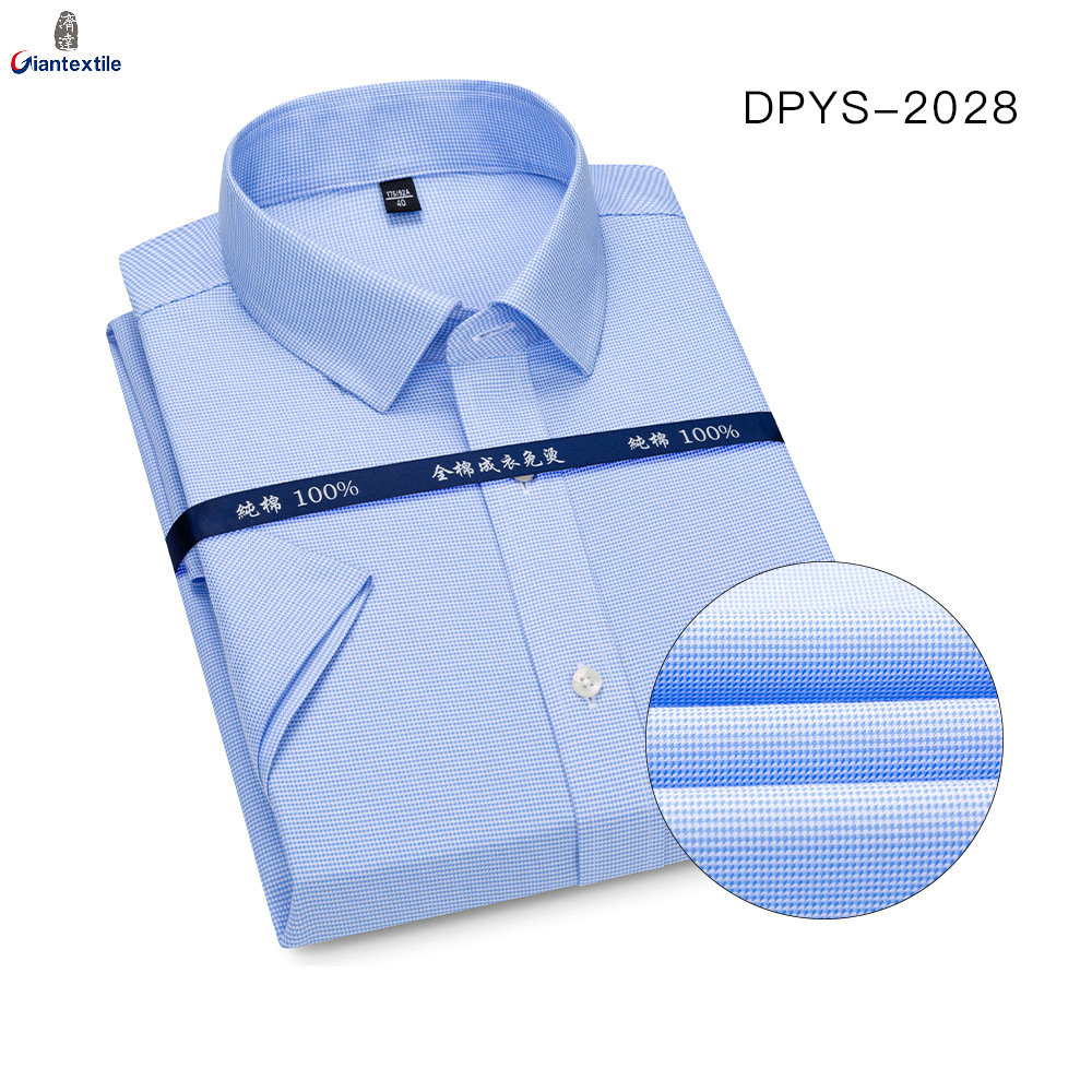 RTS 100% Cotton Men’s Sky Blue Mini Dobby Check Business Tuxedo Shirts Short Sleeve DP Non Iron Custom Dress Shirts For Men