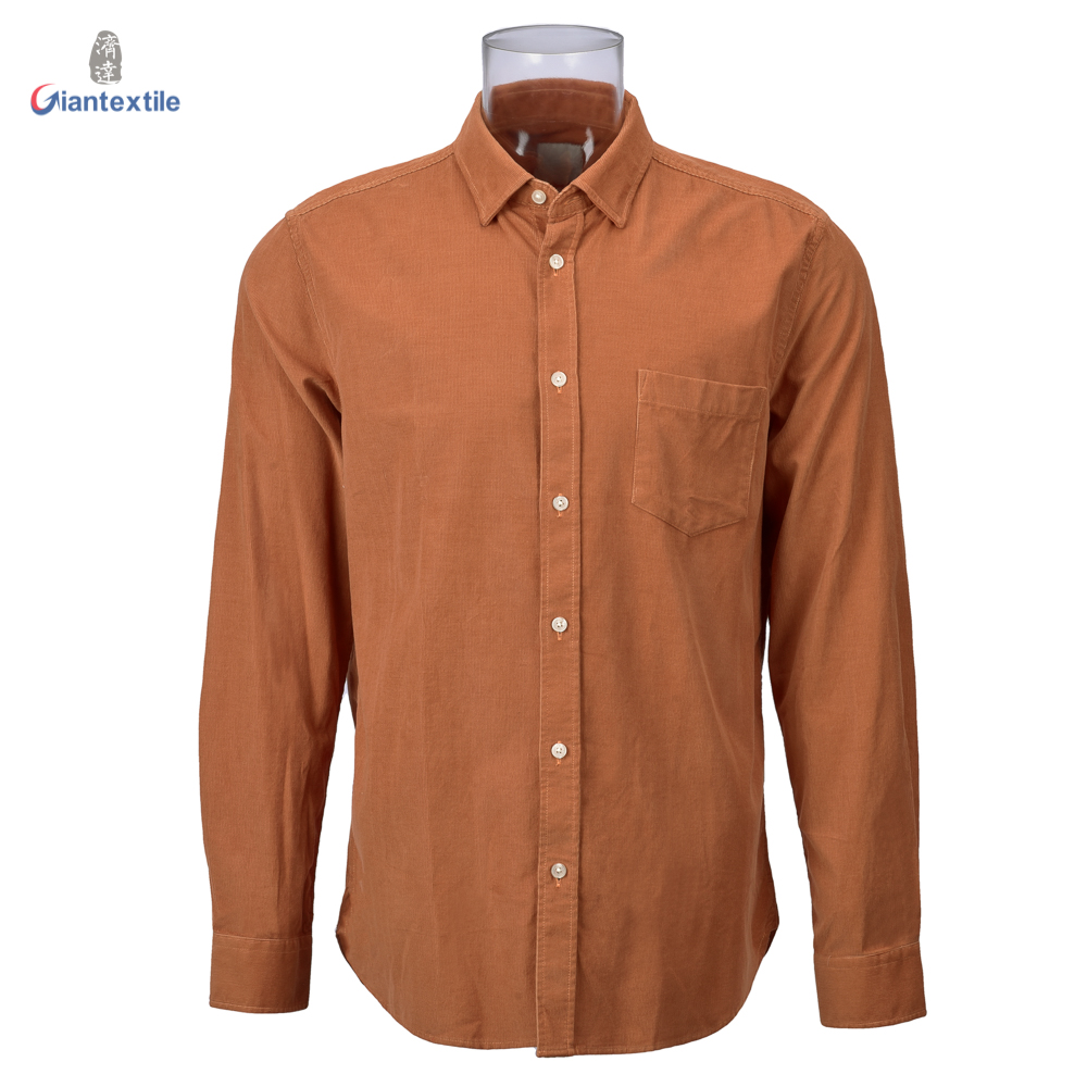 Men’s Shirt 100% Cotton Long Sleeve One Pocket Solid Corduroy Casual Shirt For Men GTCW106977G1