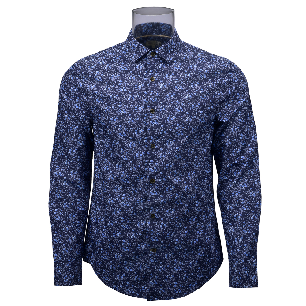 Superior Men’s Print Shirt Fast Delivery 100% Cotton Long Sleeve Navy Floral Normal Print Shirt For Men GTCW107567G1