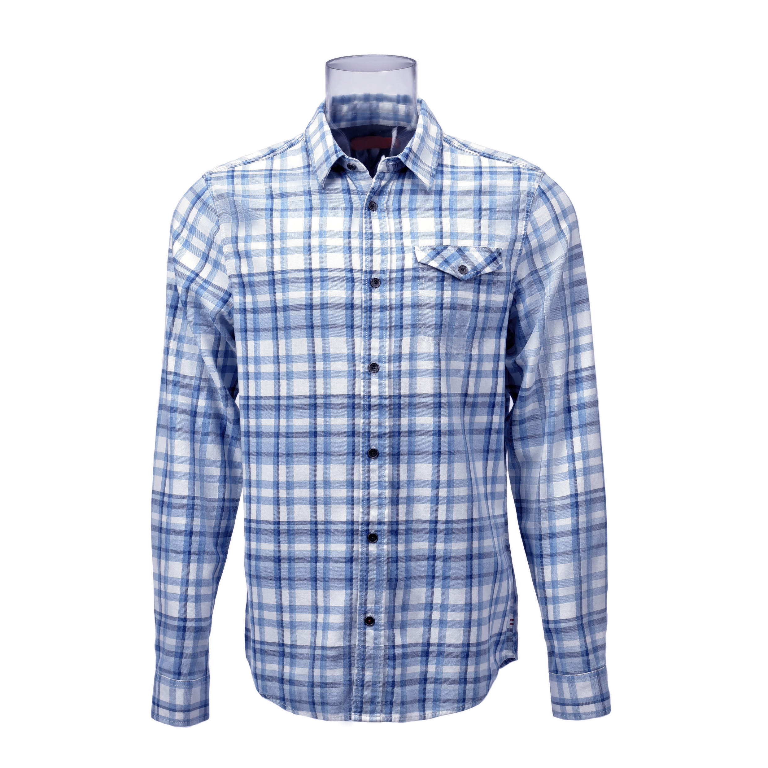 Men’s Shirt 100% Cotton Long Sleeve Blue And White Check Casual Flannel Shirt For Men GTCW107035G1