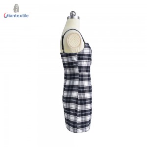 New Fashion Braces Blouse Polyester Rayon Top Short Sleeveless Casual Check Women Loose Dress  JC567