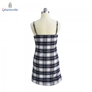 New Fashion Braces Blouse Polyester Rayon Top Short Sleeveless Casual Check Women Loose Dress  JC567