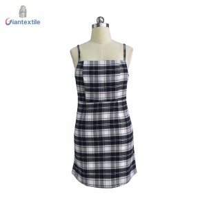 New Fashion Braces Blouse Polyester Rayon Top Short Sleeveless Casual Check Women Loose Dress  JC567