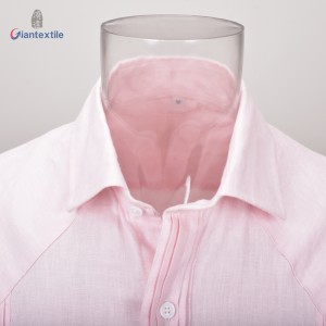 Men’s Guayabera Shirt Mexican Cuban Shirt Pink Solid 100% Linen Short Sleeve Shirt For Men Pink solid SS