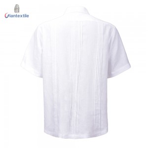 Men’s Cuban Guayabera Shirt Short Sleeve Shirt White Solid Red Embroidery Shirt For Men red embroidery SS