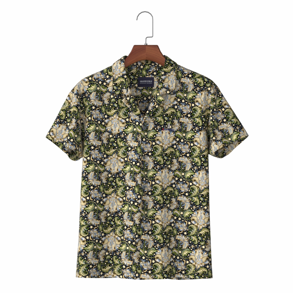Cool-Summer 100% Viscose Print Flat Bottom Men’s Hawaiian Short Sleeve Shirt Tailor Shirt GT20210709-06