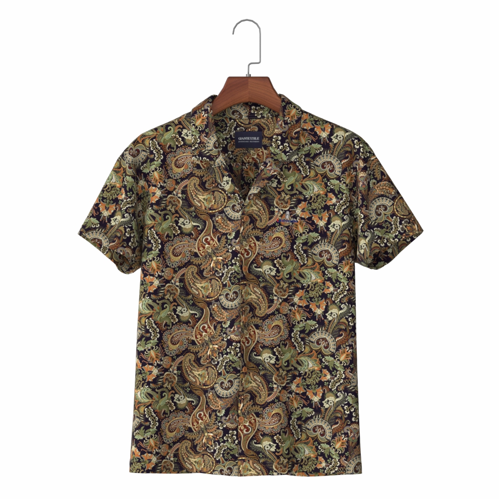 Viscose Digital Print Men’s Hawaiian Collar Square-cut Bottom Aloha Shirt Camisa GT20210709-08