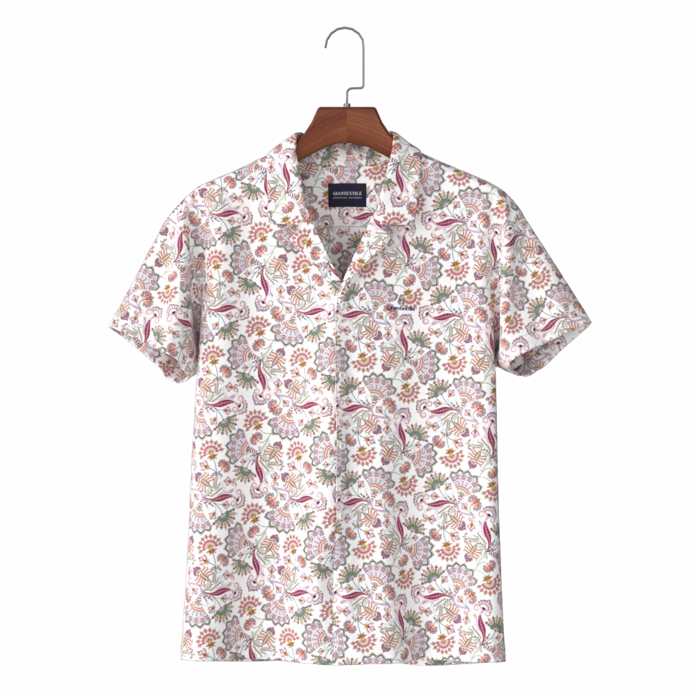 Soft Cotton Feel Viscose Floral Print Men’s Hawaiian Collar Casual Smart Aloha Shirt Camisa GT20210709-11