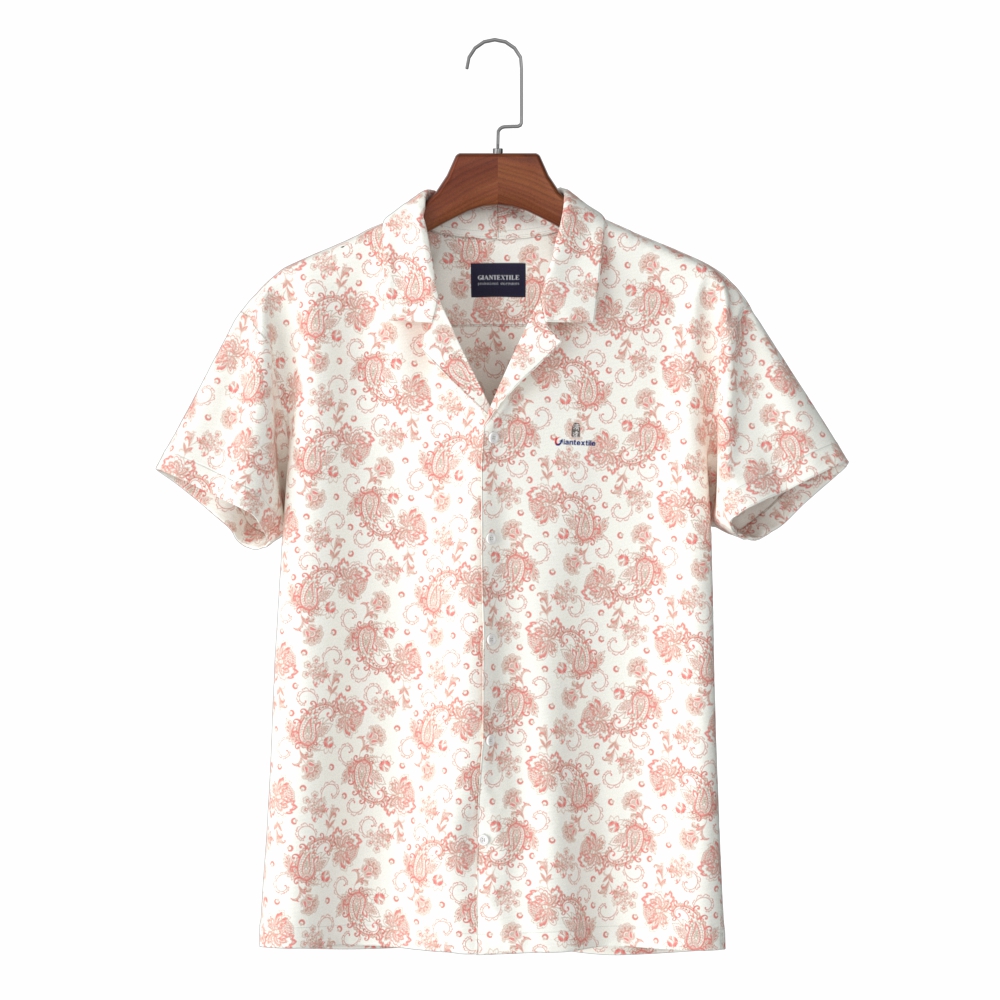 Skin-Friendly Viscose Pink Print Men’s Shirt with Hawaiian Collar Beach Aloha Shirt GT20210709-12