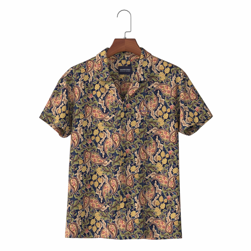 Short Sleeve Soft Nice Hand Feel Printed Poplin Viscose Hawaii Collar Men’s Shirt for Holiday GT20210709-13