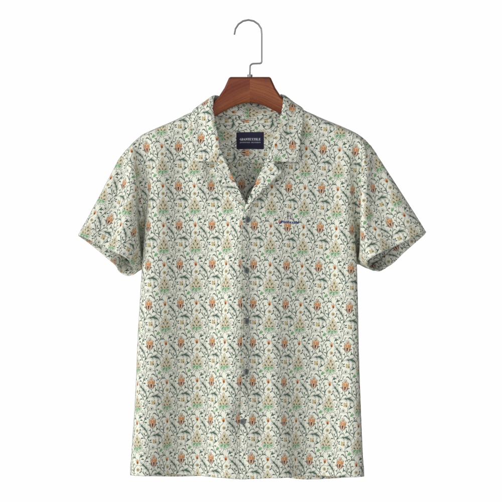 Soft Nice Hand Feel Printed Poplin Short Sleeve Viscose Hawaii Collar Men’s Shirt for Holiday GT20210709-14