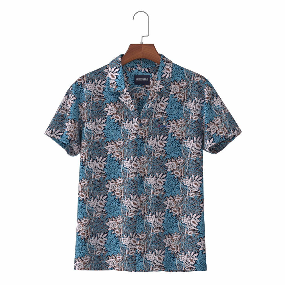 Nice Hand Feel Viscose Blue Print Men’s Nice Hawaiian Short Sleeve Shirt for Holiday Vacation GT20210709-18