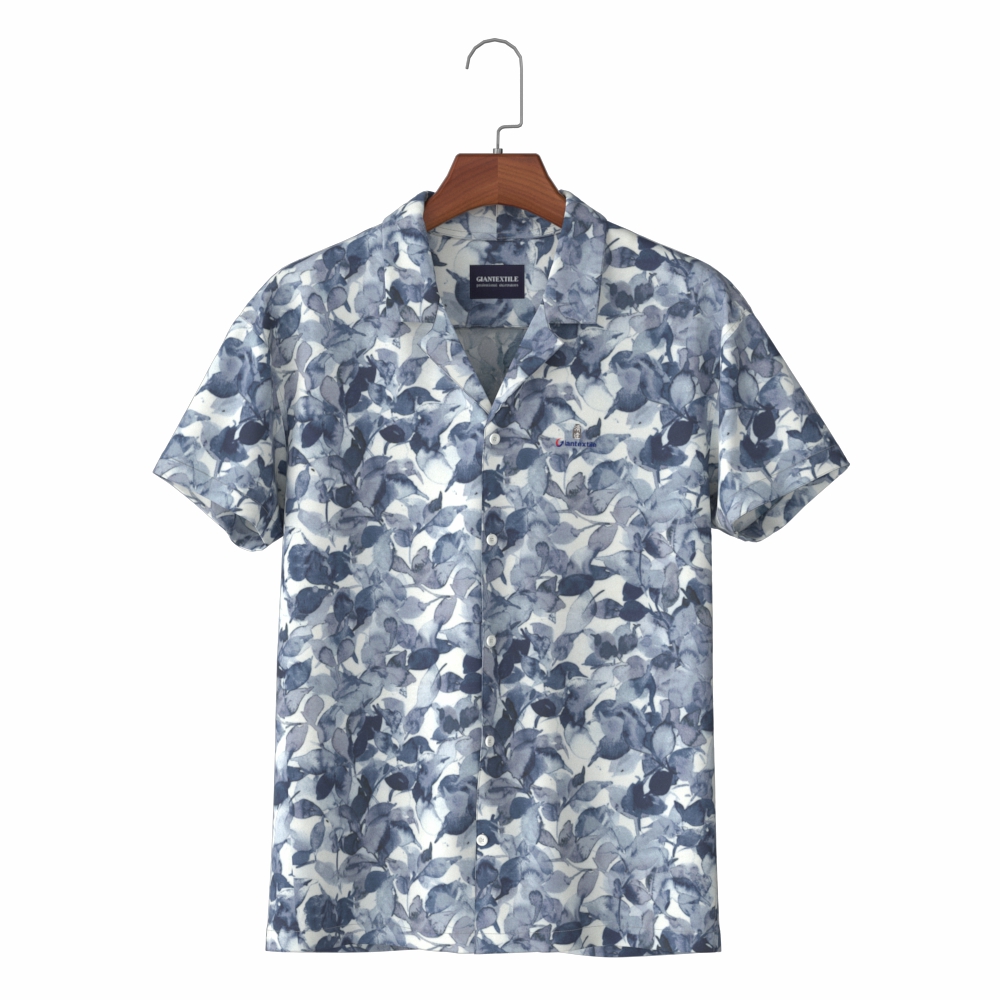 Cleaner Look Blue Tropical Leaves Print Hawaiian Men’s Shirt with Pure Cotton Aloha Shirt GTCW106227