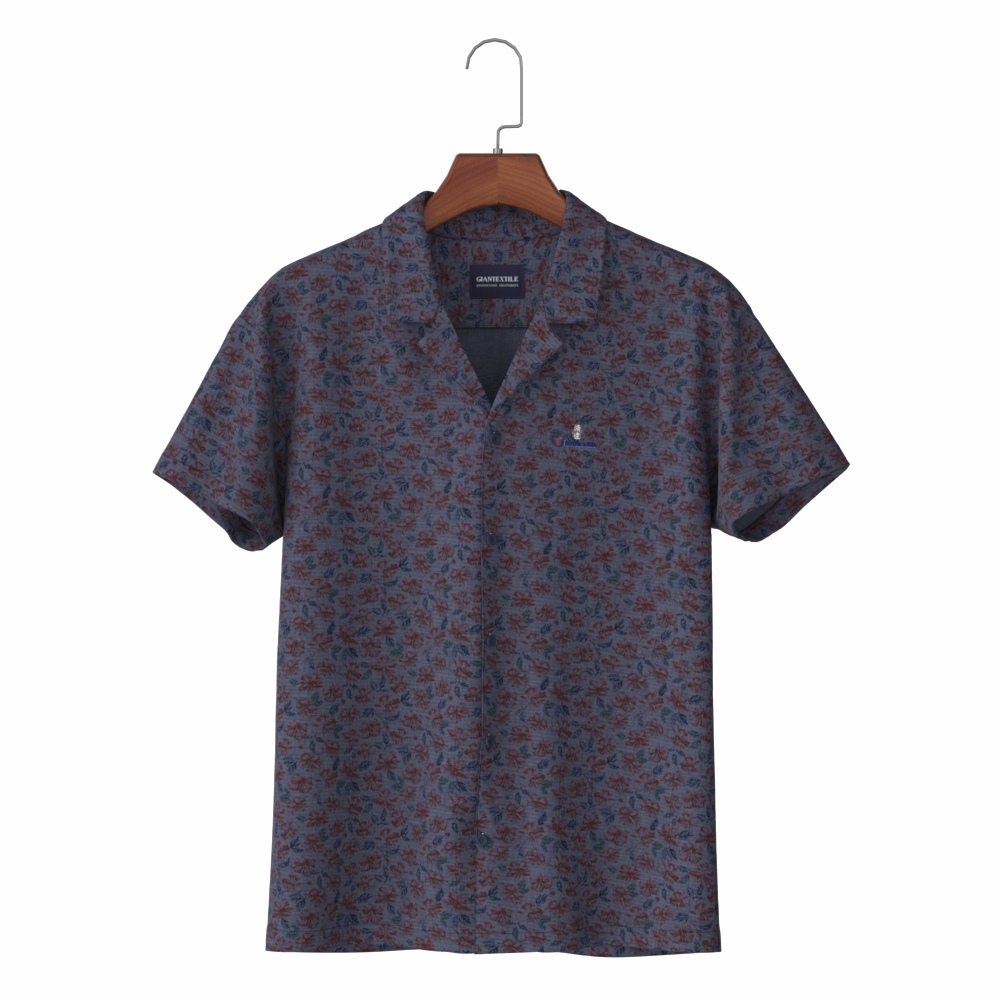 Short Sleeve Printed Yarn Dyed chambray Hawaiian Men’s Shirt with Pure Cotton Aloha Shirt GTCW106455