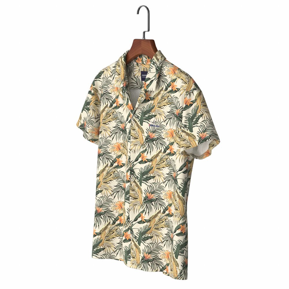 Yellow Print Slim Fit Hawaiian Men’s Shirt with Pure Coton Aloha Shirt ...