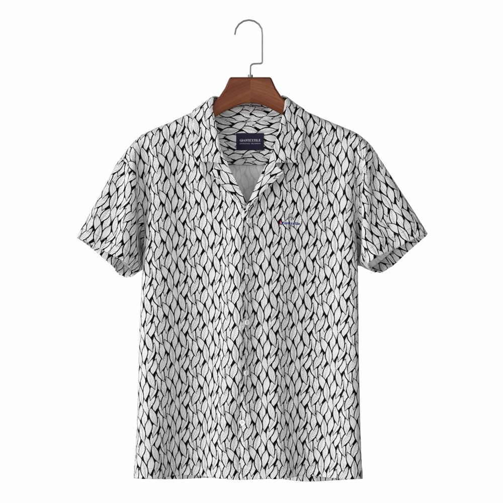 Gray Leaf Print Slim Fit Hawaiian Men’s Shirt with Pure Cotton Hawaiian Shirt Chemise pour hommes Beach Wear GTF000008