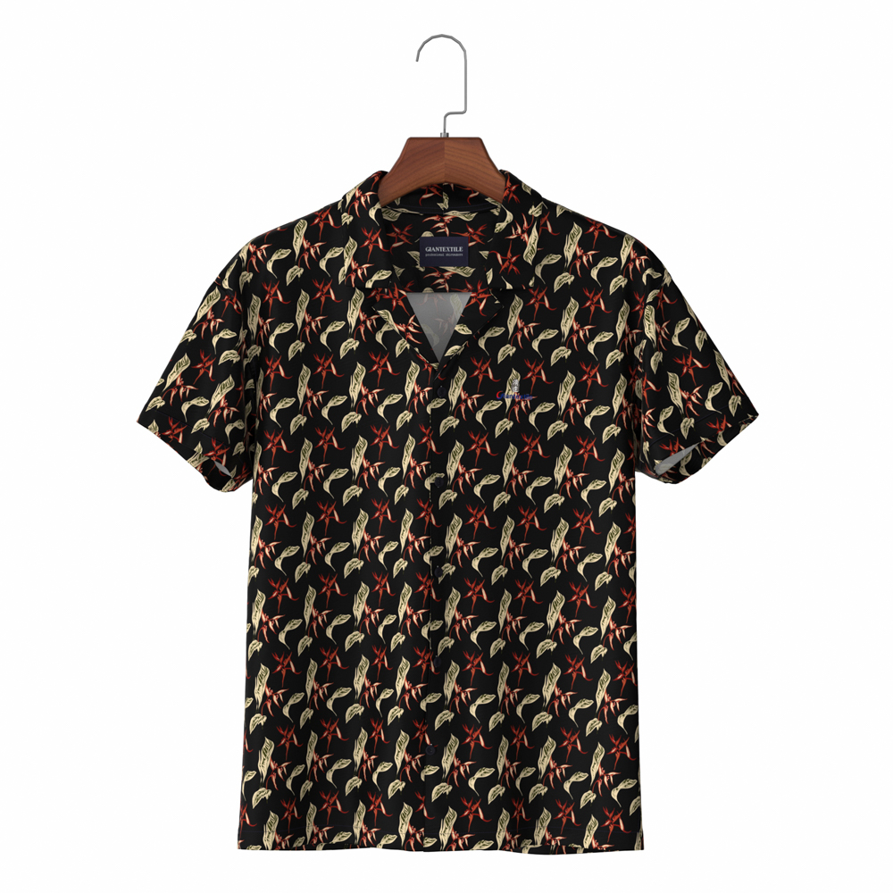 100% Cotton Dark Shirt Digital Floral Print Hawaii Collar Beach Aloha Men’s Shirt GTF000012