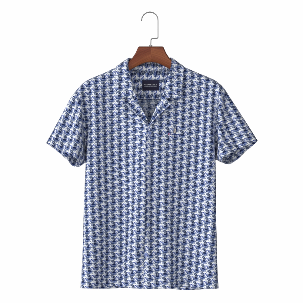 Well-Finished Naturally Breathable Sea Boat Print Hawaii Men’s Shirt with Light Cotton Aloha Shirt GTF101001