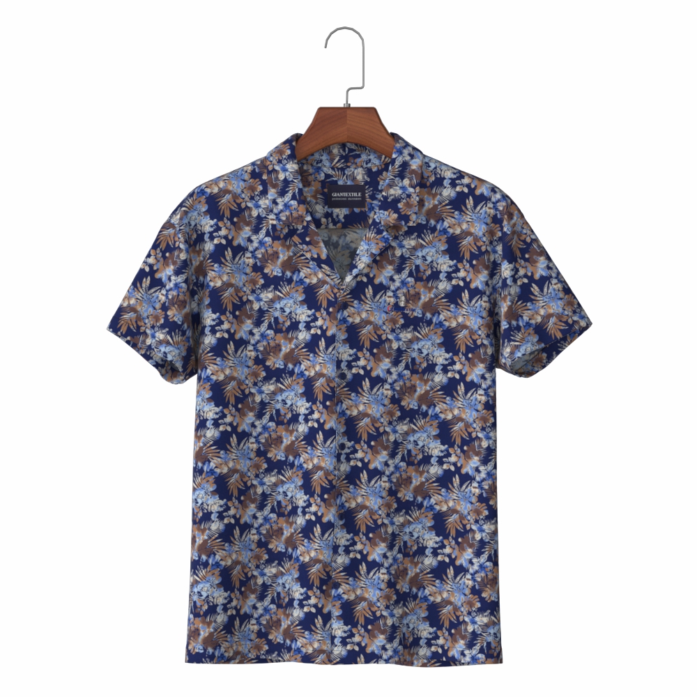 Independent Design Multicolored Print Cotton Rayon Blended Men’s Shirt Overhemd Aloha Shirt GTF120005