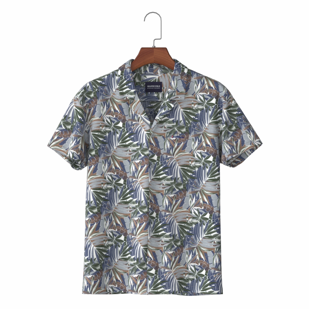 Casual Nature Green Leave Print Naturally Breathable Hawaii Holiday Casual Shirt in Rayon for Holiday Fishing Hunting GTF290001