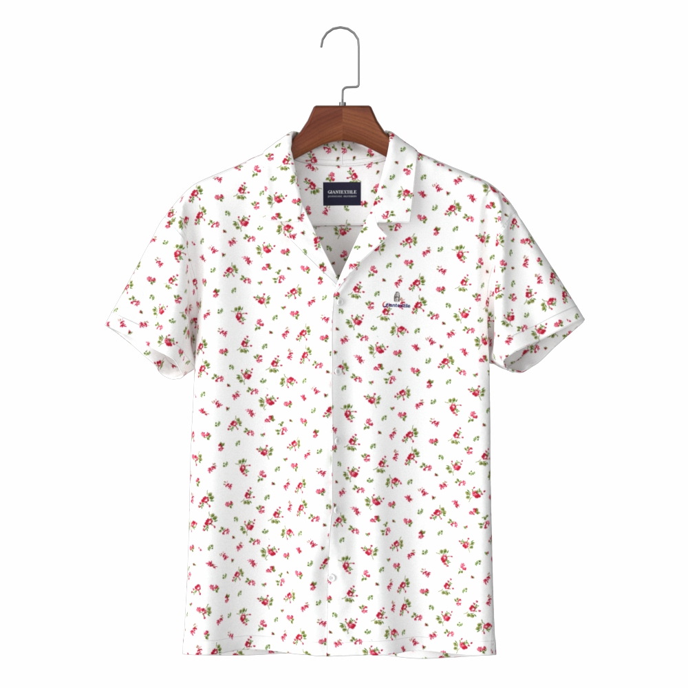Customized White Hawaiian Floral Print Shirt in 100% Rayon Beach Aloha Shirt for Men GTF290004