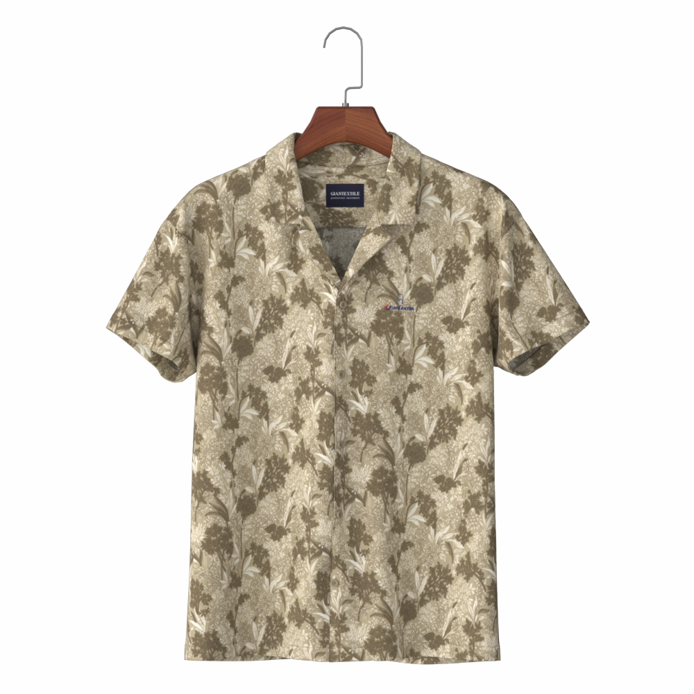 Fast Dry Khaki Flower Print Hawaii Holiday Casual Shirt in 100% Cotton Aloha Shirt GTF290007