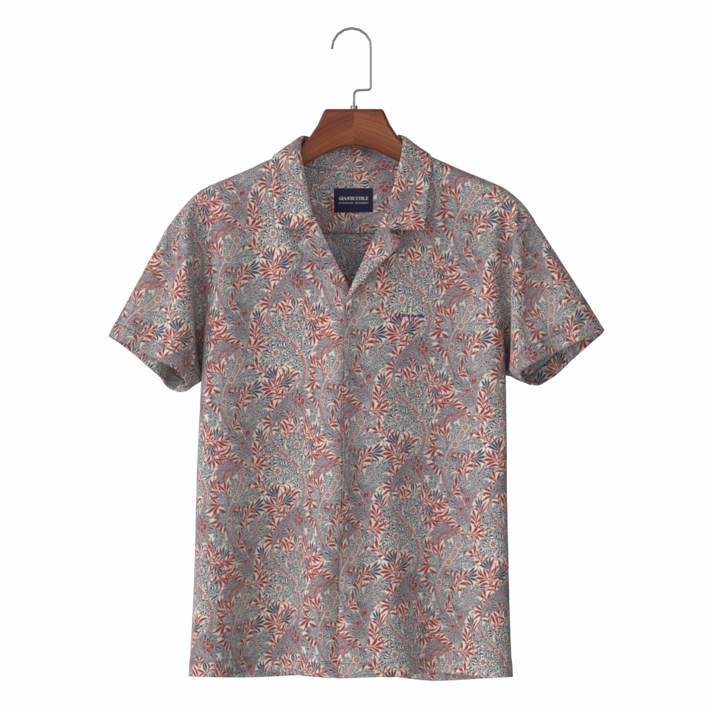 Light Weight Dark Red Rotary Screen Print Hawaiian Men’s Shirt in Cotton Aloha Shirt GTF290008