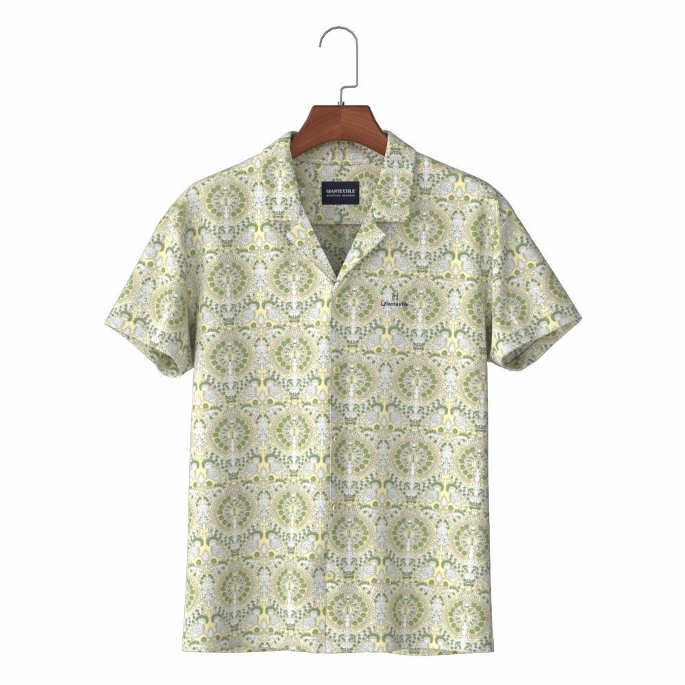 Casual Nature Green Print Hawaii Holiday Casual Short Sleeve Men’s Shirt in Cotton Aloha Shirt GTF700001