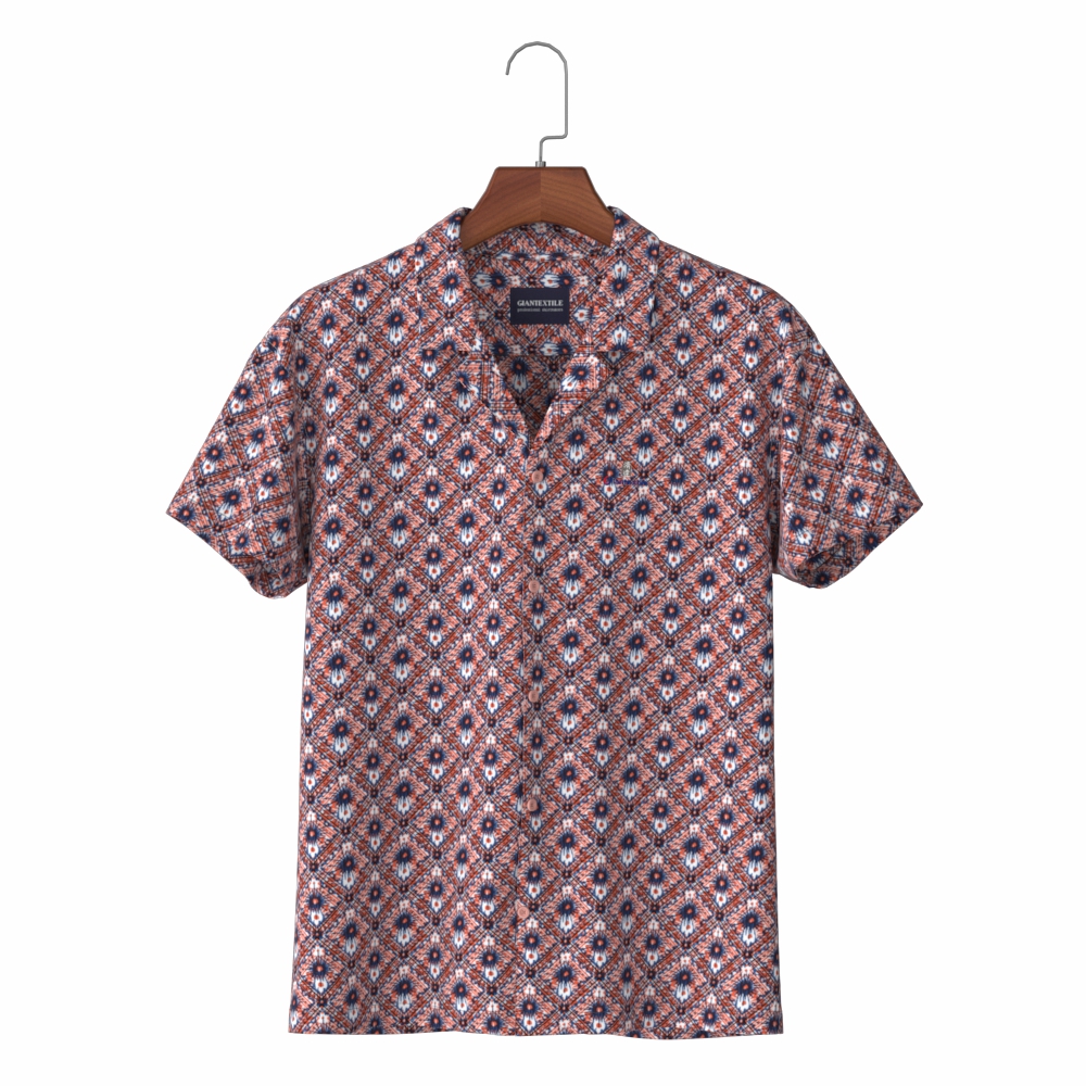 Geometrically Abstract Print Hawaii Casual Short Sleeve Men’s Shirt with Light Cotton Aloha Shirt