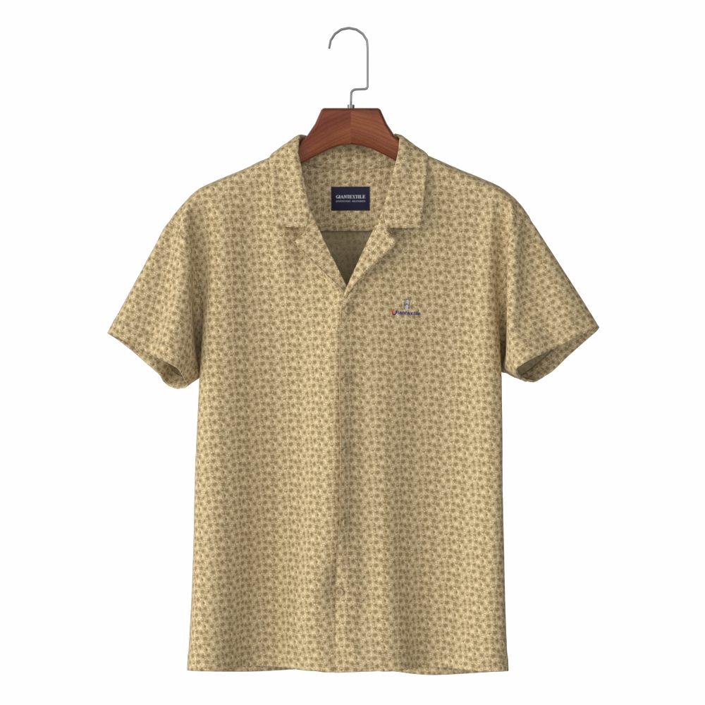 Soft Stretch Yellow Small Flower Print Hawaii men’s Shirt in Cotton Spandex Blended Aloha Shirt GTF700004