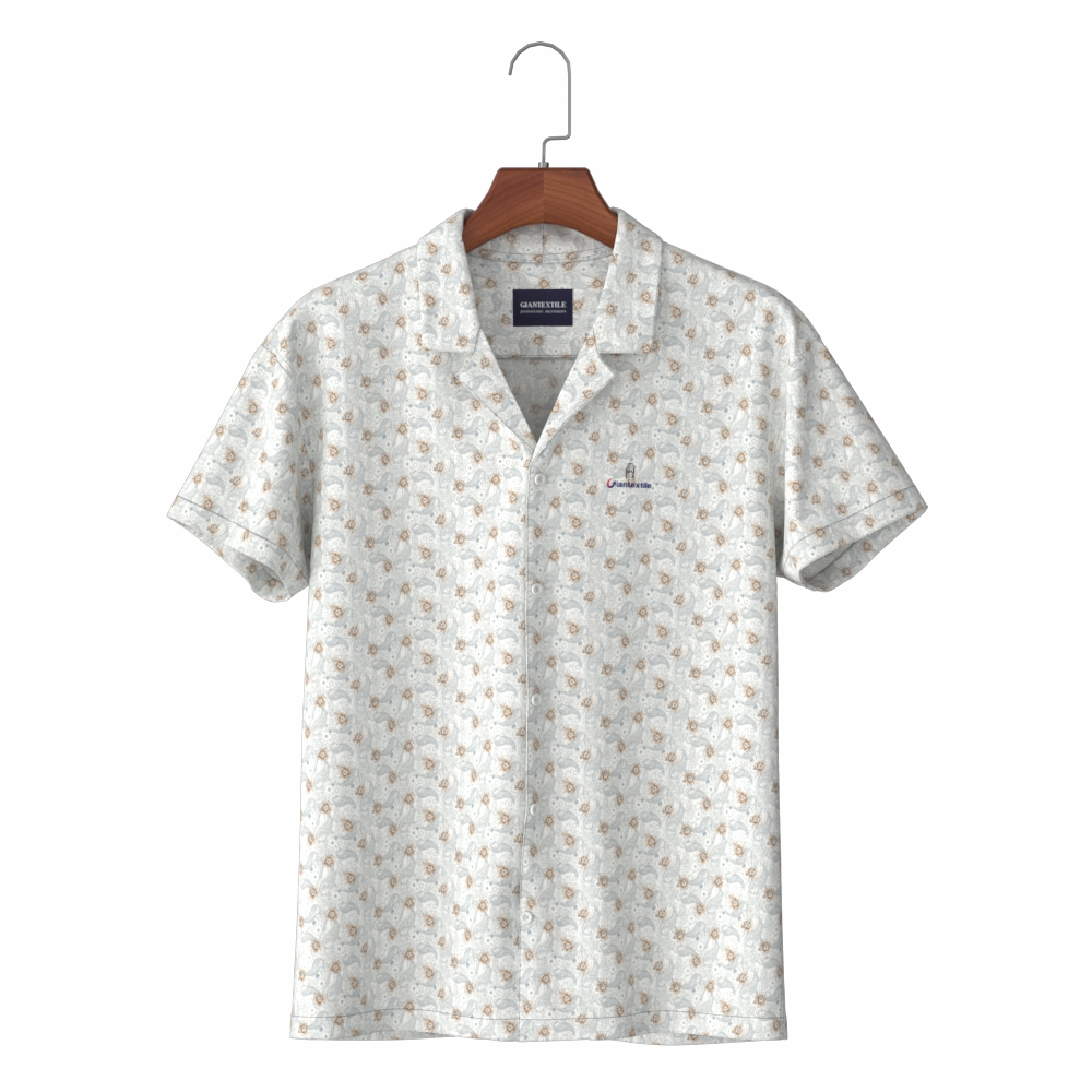Beige Yellow Paisley Normal Print Hawaiian Men’s Shirt in Cotton Spandex Blended Aloha Shirt GTF700005