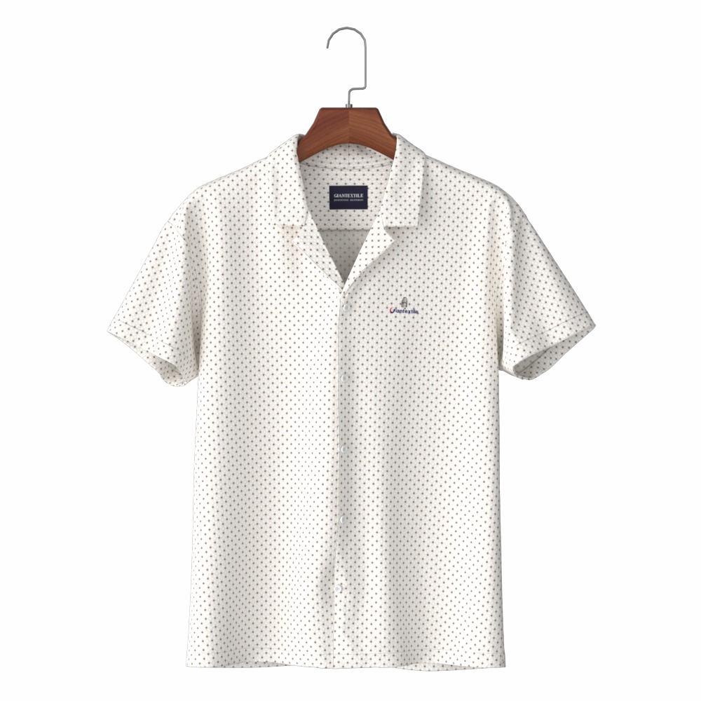 Good Hand Feel Stretch Small Dot Print Hawaii Shirt in Cotton Spandex Blended Aloha Shirt GTF700006