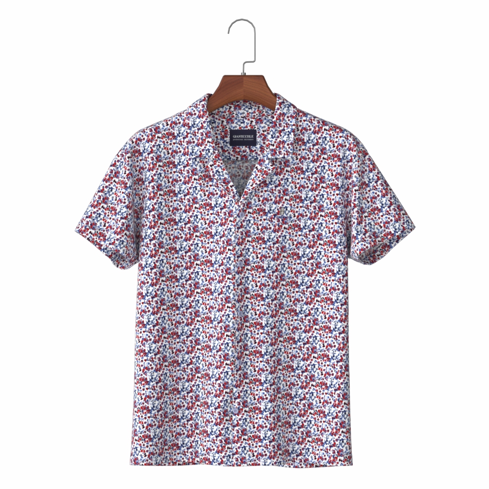 Functional Anti-Shrink Small Floral Print Hawaii Masculina Shirt with Light Cotton Aloha Shirt GTF700007