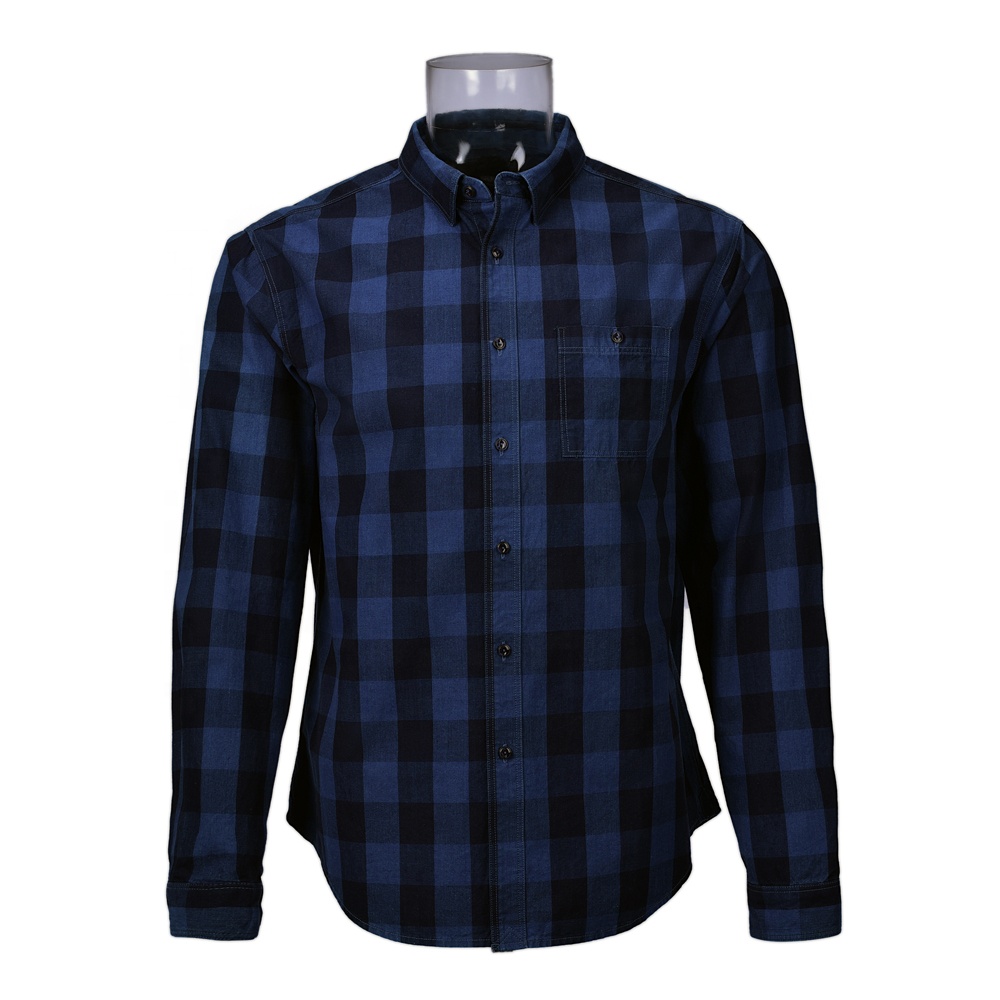 Men’s Denim Check Shirt Cotton Long Sleeve Check Denim Shirt For Men STANLEY 08