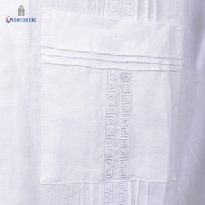 Men’s Guayabera Shirt Mexican White Solid Cuban Shirt Long Sleeve Casual Shirt For Men White embroidery LS