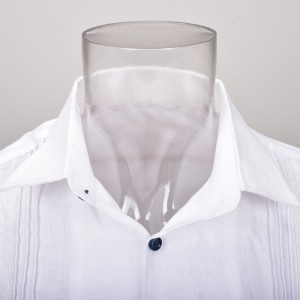 Quality Assurance Men’s Short Sleeve Cuban Guayabera Shirt White Solid Blue Button Shirt For Men blue button SS