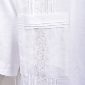 Quality Assurance Men’s Short Sleeve Cuban Guayabera Shirt White Solid Blue Button Shirt For Men blue button SS
