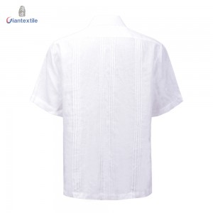 Quality Assurance Men’s Short Sleeve Cuban Guayabera Shirt White Solid Blue Button Shirt For Men blue button SS