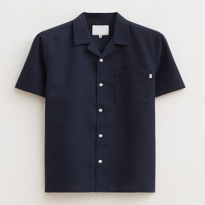 Men’s Navy Blue 100% Polyester Hawaiian Button-Up Shirt Short-Sleeve Stylish Comfortable for Casual Wear Woven Fabric Breathable GTCW202777G1