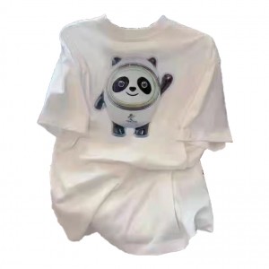 Beijing Short Sleeve Custom Made T Shirt 100% Cotton Cute Cartoon Panda Print White T Shirt GT20220210