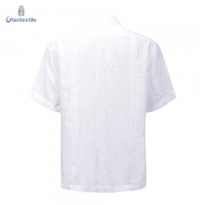 Men’s Cuban Guayabera Shirt Short Sleeve Shirt White Solid Green Embroidery Shirt For Men  green embroidery SS