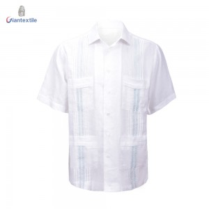 Men’s Cuban Guayabera Shirt Short Sleeve Shirt White Solid Green Embroidery Shirt For Men  green embroidery SS