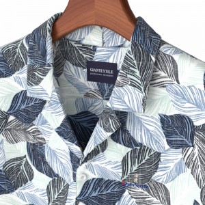 Hot Sale Reversal Print Hawaiian Men’s Shirt Blue Leaf Print Casual Nature Herrenhemd Hawaii Shirts MRS2226504