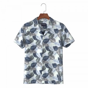 Hot Sale Reversal Print Hawaiian Men’s Shirt Blue Leaf Print Casual Nature Herrenhemd Hawaii Shirts MRS2226504