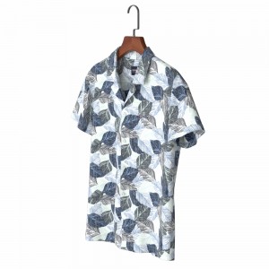 Hot Sale Reversal Print Hawaiian Men’s Shirt Blue Leaf Print Casual Nature Herrenhemd Hawaii Shirts MRS2226504